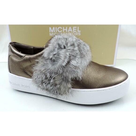 Women's Shoes Michael Kors Maven Platform Sneaker Metallic Leather Nickle Size 8